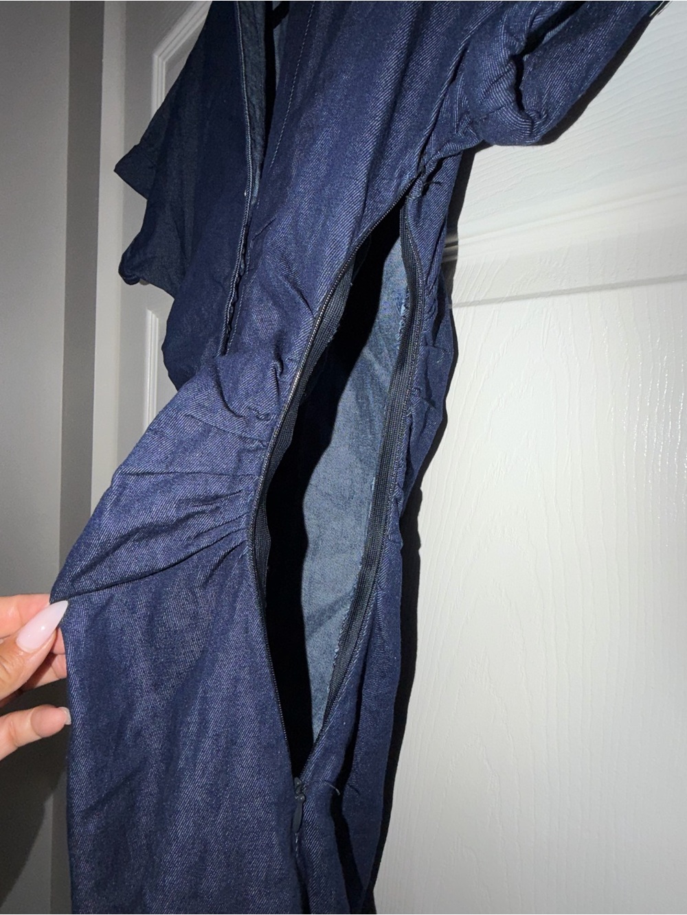MICAS Classic Button-Front Dark Blue Denim Midi Dress with Zipper on side: SizeM - Picture 7 of 8